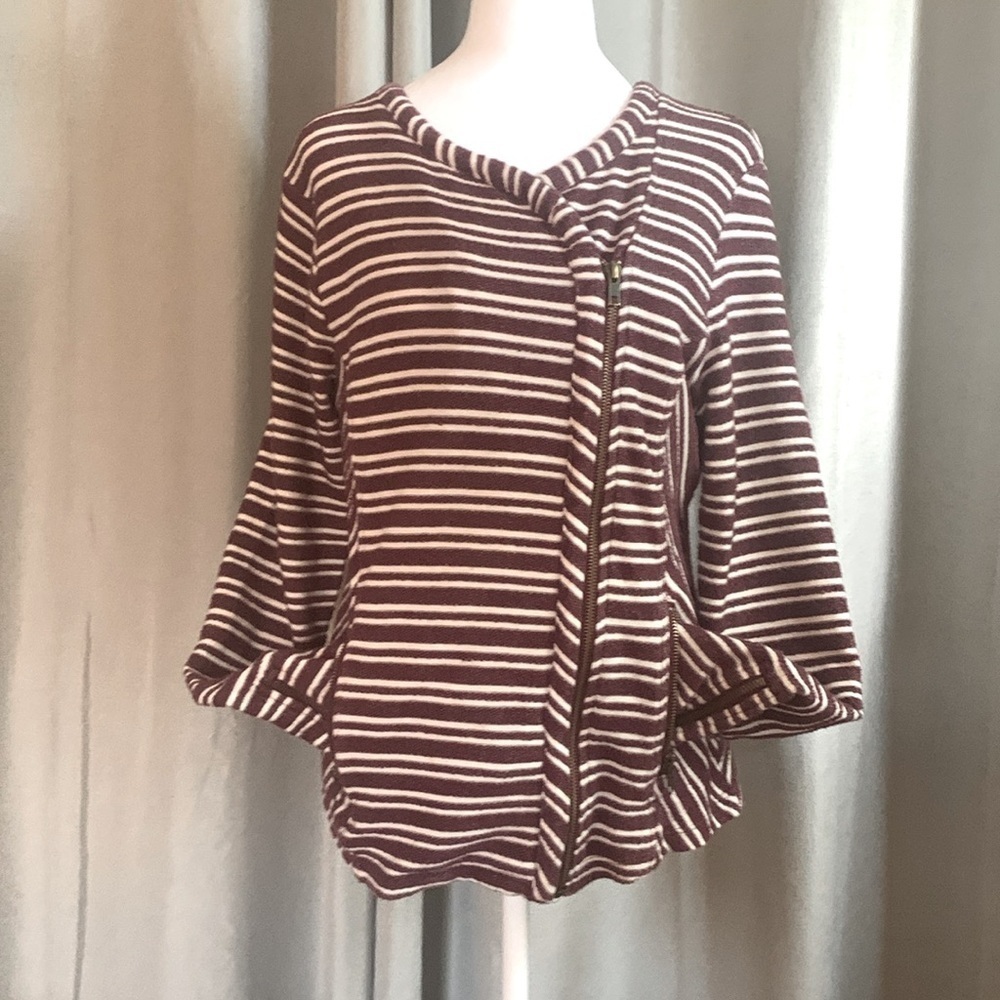 Lucky Brand Striped Jacket With Asymmetrical Zipper Size Medium - Picture 6 of 14